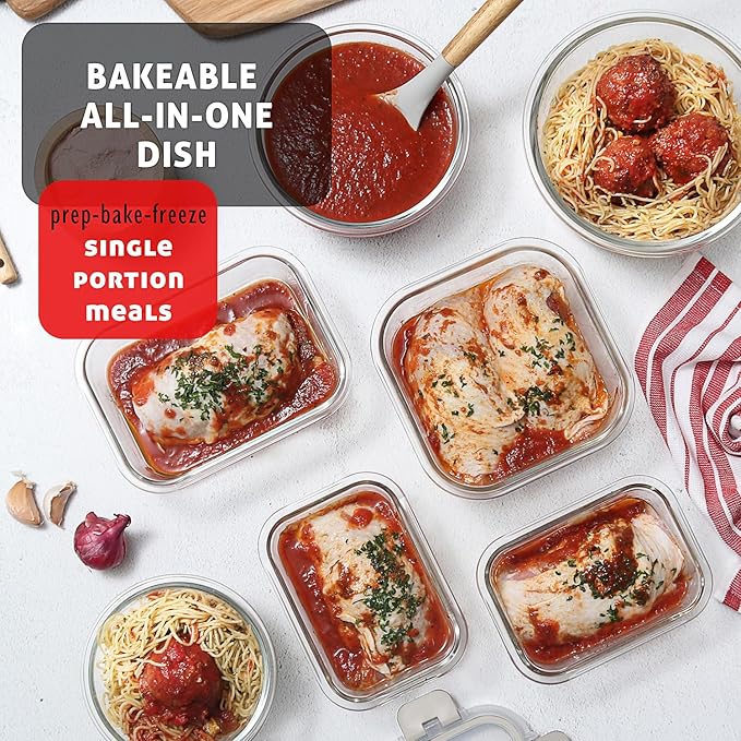 EATEX 32pc Glass Storage Containers with Lids, 16 Glass Food Storage Containers with 16 Airtight Lids for Pantry & Kitchen, Meal Prep Containers for Lunch, Oven Freezer Microwave & Dishwasher Safe