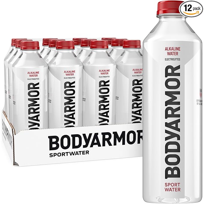 BODYARMOR SportWater Alkaline Water, High Alkaline Bottled Water, pH 9+, 1 Liter (12 Pack), Refreshing Electrolyte Water Pack, Wide Mouth Bottle