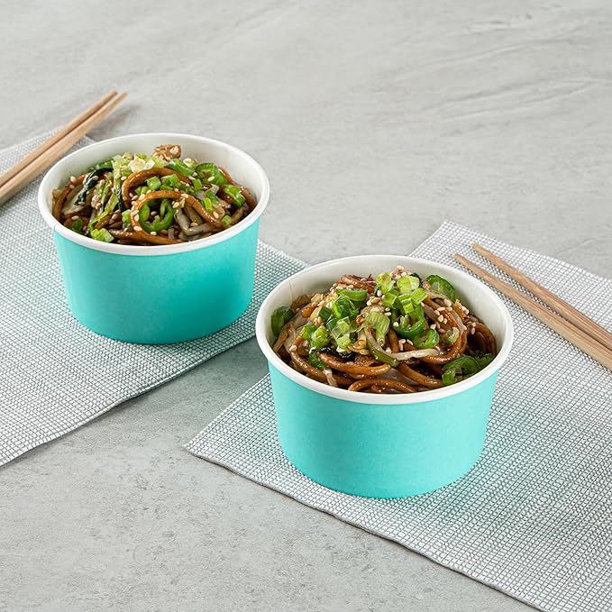 Restaurantware Coppetta 8 Ounce Dessert Cups, 200 Disposable Ice Cream Cups - Lids Sold Separately, Sturdy, Turquoise Paper FroYo Bowls, Striped, For Hot And Cold Foods, Perfect For Gelato