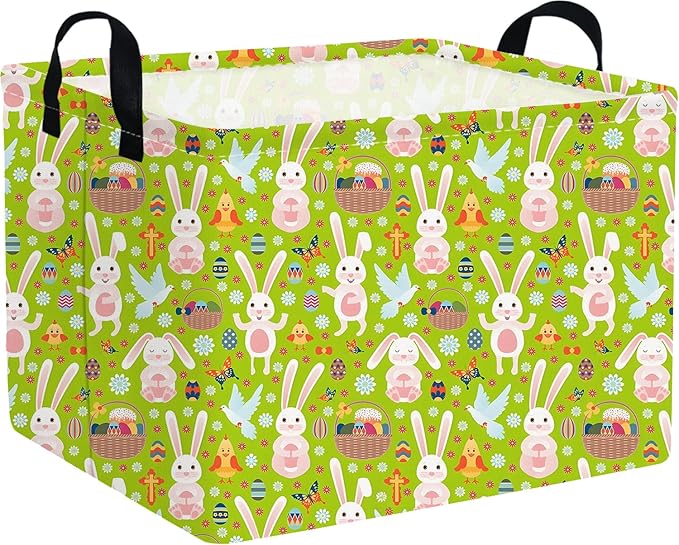 FXOLCSHE Rectangular Easter basket,Easter basket empty,Kids Toy Storage Basket for baby Bedroom,Toy Gift Organizerm,Kids Storage Bin,Gift bin,Kids home Decor(Green egg)