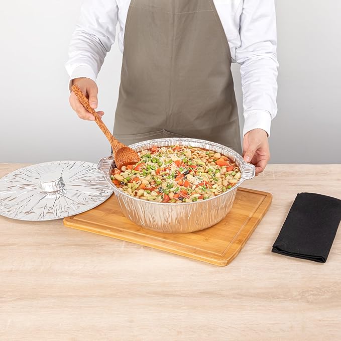 Foil Lux 8.5 Quart Pans And Lids, 10 Disposable Pots With Lids - Oven-Ready, Stove Compatible, Aluminum Foil Baking Pans, Freezable, For Outdoor Camping, Vacation, Picnic, And More - Restaurantware