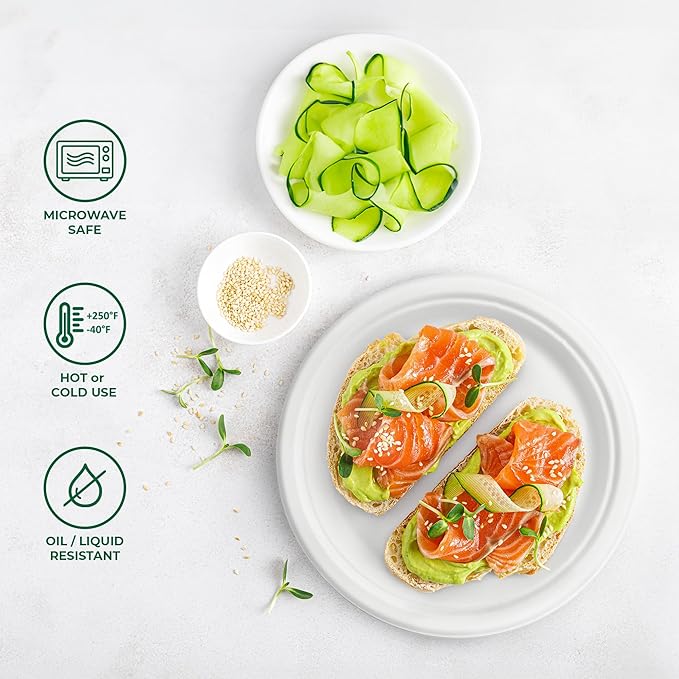Freshware Paper Plates - Disposable 10" Plate, 500-Pack, Biodegradable Sugarcane Dinner Plates - Heavy Duty Dinnerware for Hot Food - Microwave & Freezer Safe, Stackable Dinnerware
