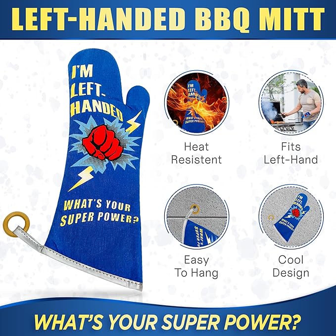 Lefty’s Left Handed Oven Mitt Glove - Heat Resistant Fabric - Soft Cotton Lining - 18” Long - Great for BBQ, Cooking, Kitchen, Grill - Gifts for Left-Handed People, Lefty, Adults, Women and Men