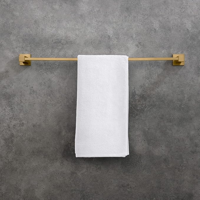 KIBI Cube 24 Inch Bathroom Towel Bar | Wall Mounted Solid Brass Towel Hanger with Corrosion-Resistant Finish | Sleek and Durable Towel Holder for Bathroom Organization (Brushed Brass, KBA1504)