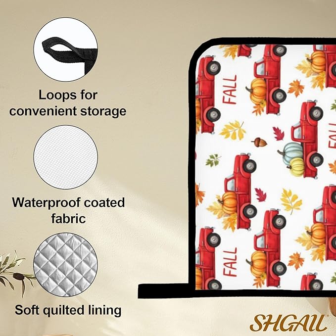 Fall Oven Mitts and Hot Pads Set - Truck Design, Heat Resistant Cute Pot Holders for Kitchen, Baking Gifts for Women