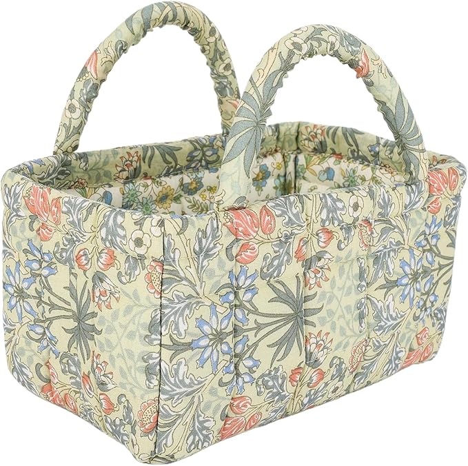 Quilted Fabric Storage Basket Floral Baby Diaper Caddy Quilted Basket for Nursery Bedroom Car Storage