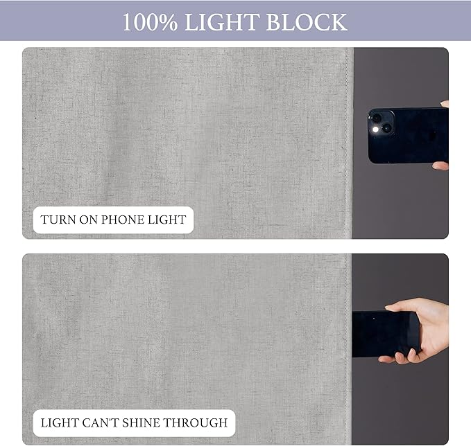 RYB HOME 100% Blackout Tricia Door Curtains, Linen Textured Blend Thermal Insulating Privacy French Door Window Tie Up Shades Living Room Curtains for Kitchen, W 34 x L 69 inches, Light Grey, 1 Panel