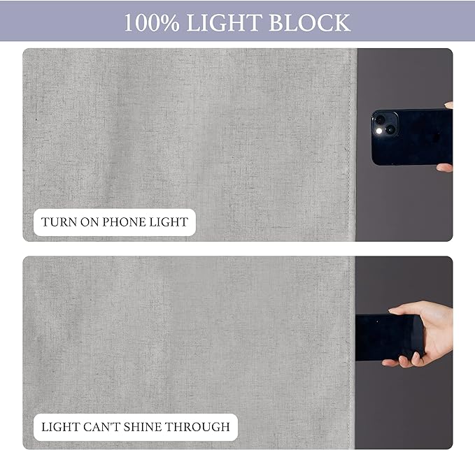 RYB HOME 100% Blackout Tricia Door Curtains, Linen Textured Blend Thermal Insulating Privacy French Door Window Tie Up Shades Living Room Curtains for Kitchen, W 30 x L 80 inches, Light Grey, 1 Panel