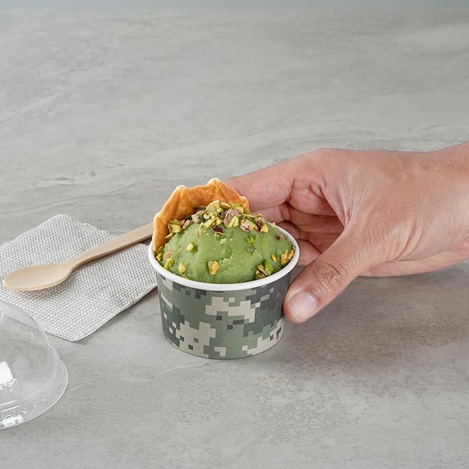 Restaurantware Coppetta 3-Ounce Dessert Cups, 200 Disposable Ice Cream Cups - Lids Sold Separately, Sturdy, Camouflage Paper FroYo Bowls, For Hot And Cold Foods, Perfect For Gelato Or Mousse