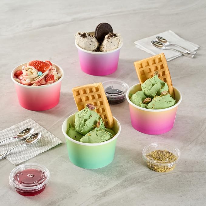 Restaurantware Ice Cream Cups 200 Pack of 8 oz Leak-Resistant Disposable Dessert Bowl Frozen Yogurt Cup Round Paper Container For Cold And Hot Desserts