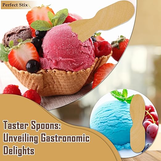 Perfect Stix Wooden Wrapped Taster Ice Cream Paddle Spoon, Paper Wrapped, 3" Length (Pack of 300) Wrapped