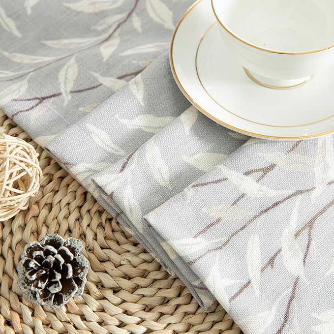 Leeva Leaves Printing Curtains Valances for Windows, Rod Pocket Valance for Kitchen Bedroom Living Room, 52 x 18 Inch, Grey