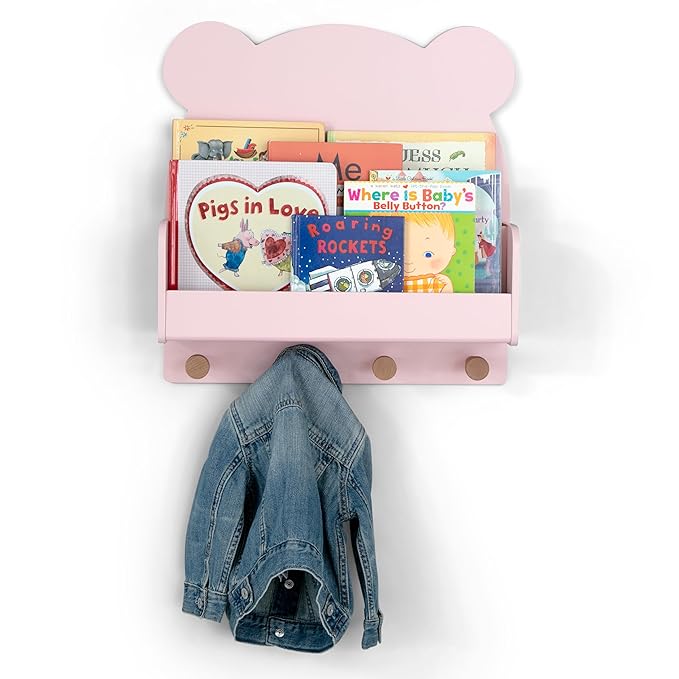 babyGap by Delta Children Brannan Bear Wall Shelf with 4 Hooks, Blush