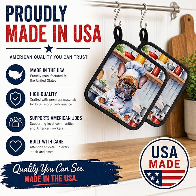 Caroline's Treasures French Bulldog The Chef Pair of Pot Holders Kitchen Heat Resistant Pot Holders Sets Oven Hot Pads for Cooking Baking BBQ, 7 1/2 x 7 1/2