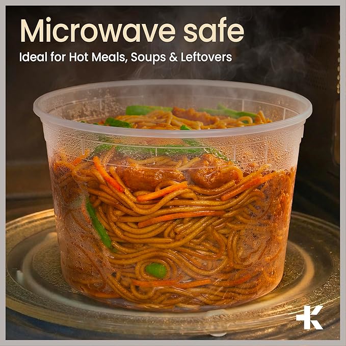 Plastic Deli Containers with Lids 64oz (Pack of 12) – Leak-Proof, BPA-Free Food Storage Containers for Soup, Slime & Meal Prep, Stackable, Microwave, Dishwasher Safe, Reusable Clear Plastic