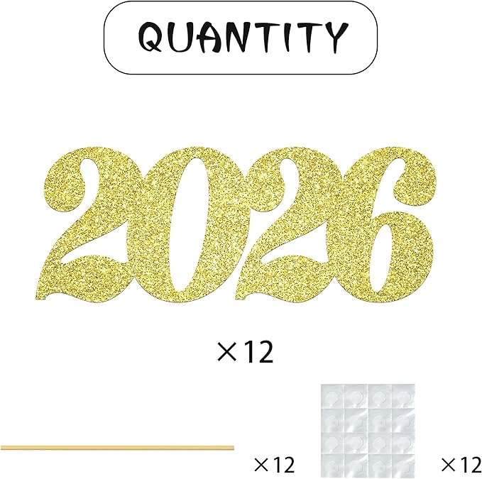 2026 Centerpiece Sticks Class of 2026 Table Decorations 12PCS Graduation Table Toppers Glitter Gold Number 2026 Congrats Table Centerpieces for Graduation Theme Party Decorations Supplies