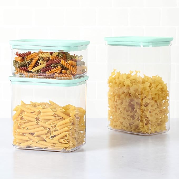Martha Stewart Langstaff 6 Piece 92 oz, 60 oz, 26 oz Stackable Rectangular Container Set w/Martha Blue Lid