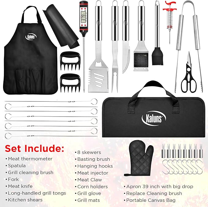 Kaluns BBQ Accessories, Complete Grill Set Grilling Gifts, 40 Pcs Premium Heavy Duty Stainless Steel Barbecue Grill Accessories for Outdoor Grill, Mens Valentines Day Gifts for Him