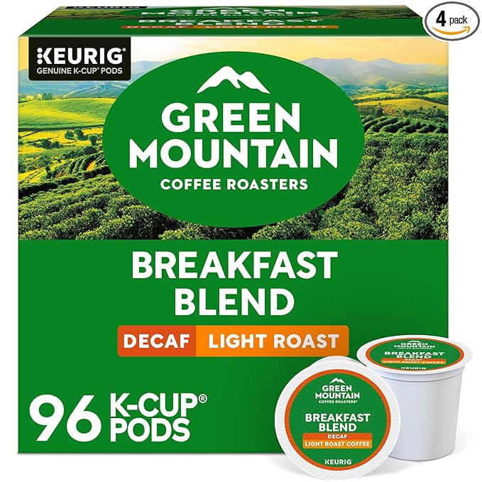 Green Mountain Coffee Breakfast Blend Decaf Keurig Single-Serve K-Cup pods, Light Roast Coffee, 96 Count