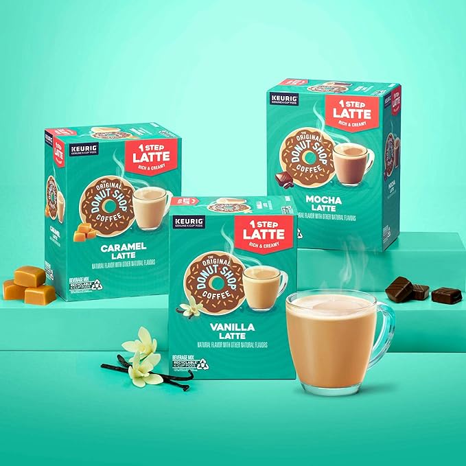The Original Donut Shop Caramel Latte, Keurig Single Serve K Cup Pods, Flavored Coffee, Caramel Latte, 10 Count - Pack of 6