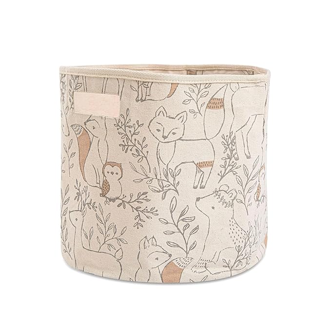 Crane Baby Fabric Round Nursery Storage Basket, Toy Storage, Woodland Nursery Decor, 13"x12", Toy Basket, Baby Storage Organizer, Toy Organizers and Storage Bins, Baby Organizers and Storage, Toy Bins