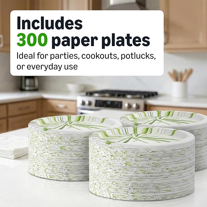 Amazon Basics Everyday Paper Plates, 8.62 Inch, Disposable, 300 Count, Packaging May Vary