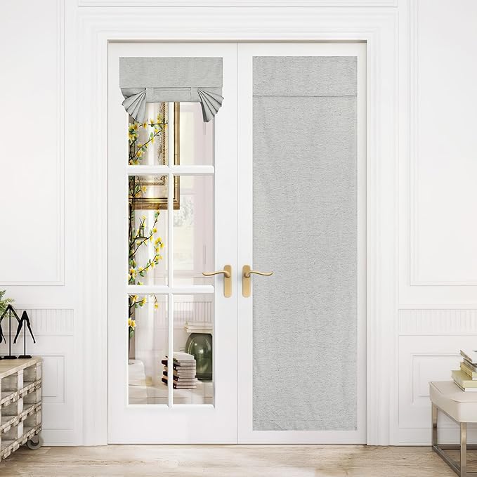 NICETOWN Sheer Linen Door Window Curtains Natural Linen Blended, Privacy Curtains Thermal Insulated Covering for Patio Glass Front French Door, 26 inch x 80 inch, Light Grey, 1 Panel