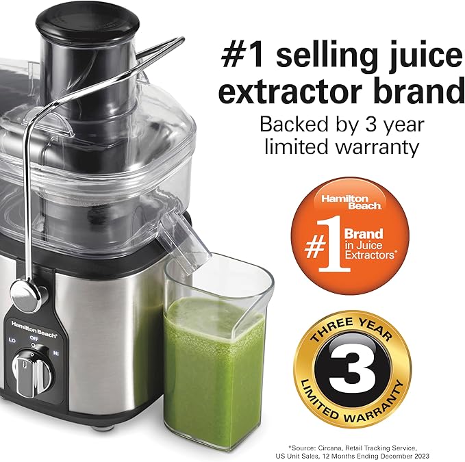 Hamilton Beach Easy Clean Juice Extractor with Easy Sweep cleaning tool, 3" Big Mouth chute, R67870 (Renewed)