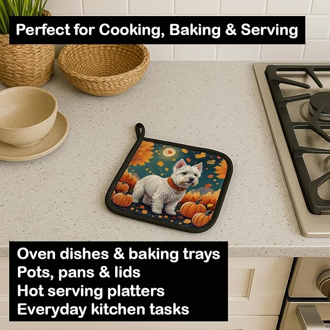 Caroline's Treasures DAC1080PTHD Westie Fall Pair of Pot Holders Kitchen Heat Resistant Pot Holders Sets Oven Hot Pads for Cooking Baking BBQ, 7 1/2 x 7 1/2
