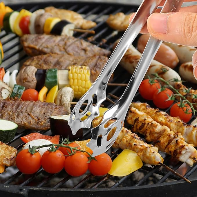 PRETYZOOM Stainless Steel Food Serving Tong Cat Face Grill Bbq Kitchen Tongs for Bread Steak Baking 1pcs