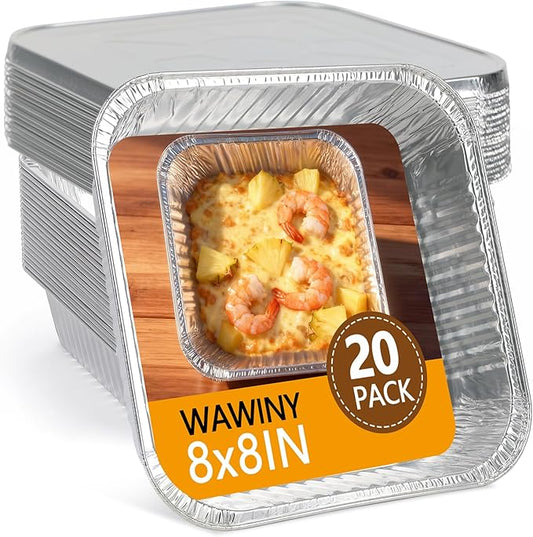 8x8 Thickened Aluminum Foil Pans, 20Pack Disposable Aluminum Pans with Lids for Roasting, Baking, Cooking, Food Prep, Chafing, Steam Table, Oven, Cake, and Party Catering.
