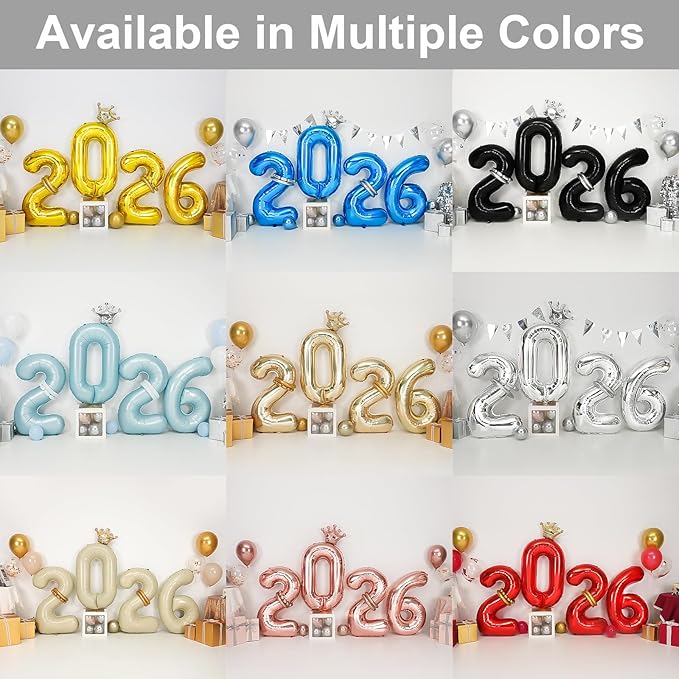 2026 Balloons Silver,40 Inch 2026 Number Balloons with Foil Crown Balloons for Happy New Year Decorations New Years Eve 2026 Graduation Decorations Class of 2026 Party Supplies