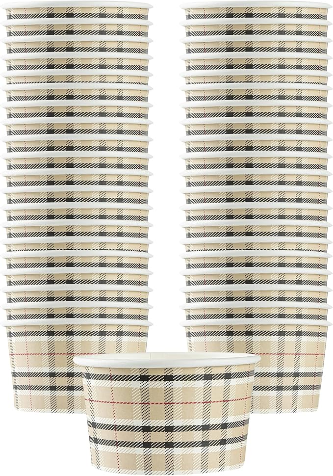 Restaurantware Coppetta 12 Ounce Dessert Cups, 200 Disposable Ice Cream Cups - Lids Sold Separately, Sturdy, Plaid Paper FroYo Bowls, For Hot And Cold Foods, Perfect For Gelato Or Mousse