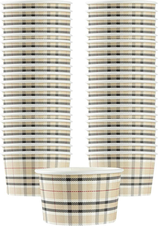 Restaurantware Coppetta 12 Ounce Dessert Cups, 200 Disposable Ice Cream Cups - Lids Sold Separately, Sturdy, Plaid Paper FroYo Bowls, For Hot And Cold Foods, Perfect For Gelato Or Mousse