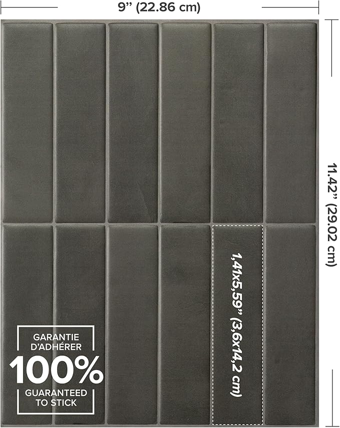 SMART TILES Peel and Stick Backsplash - 5 Sheets of 11.43" x 9" - 3D Adhesive Peel and Stick Tile Backsplash for Kitchen, Bathroom, Wall Tile
