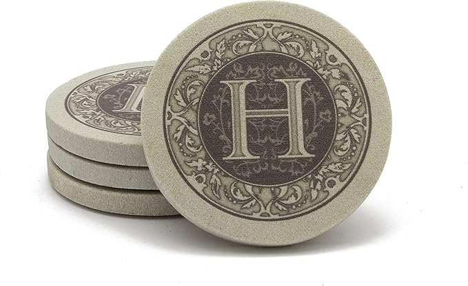 Thirstystone Monogram Letter “H” 4 Pack Sandstone Coasters Manufactured in The USA Decorative Absorbent Easily Wipes Clean