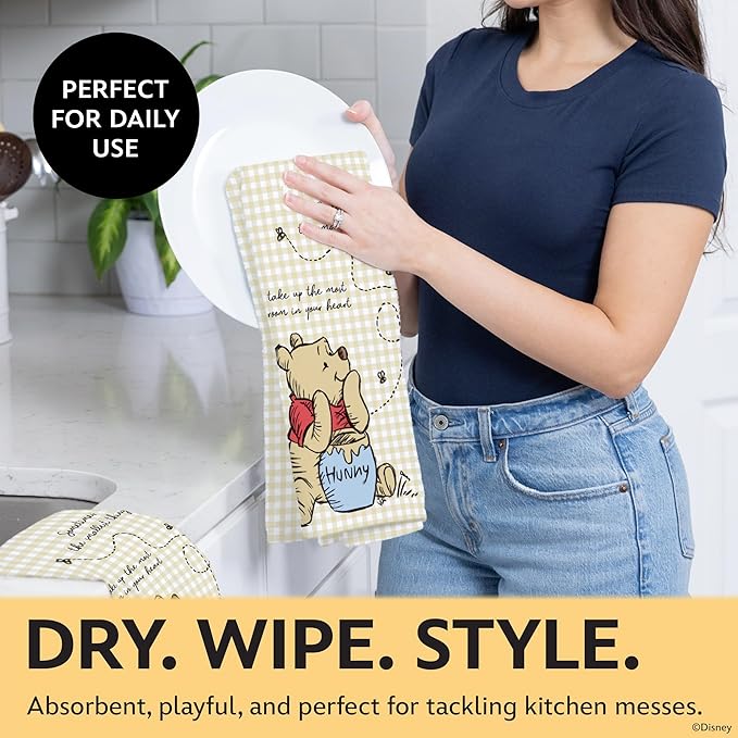 Disney Kitchen Towels & Oven Mitts Set – 4 Piece Bundle with 2 Cotton Dish Towels/Hand Towels & 2 Heat Resistant Mini Oven Mitts (Pot Holders) – Mickey, Stitch & Pooh (Winnie the Pooh)