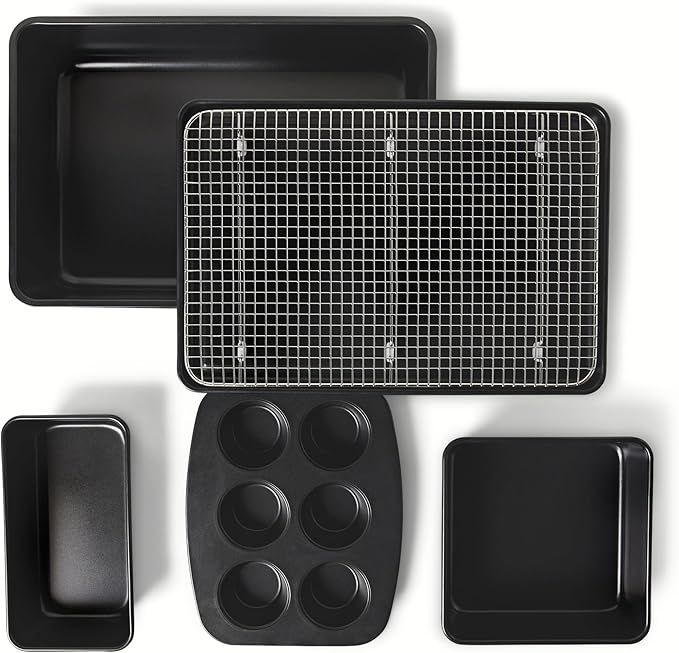 Amazon Basics Nonstick Bakeware 6-Piece Set, Stackable, Dishwasher and Oven-Safe, Baking Pan