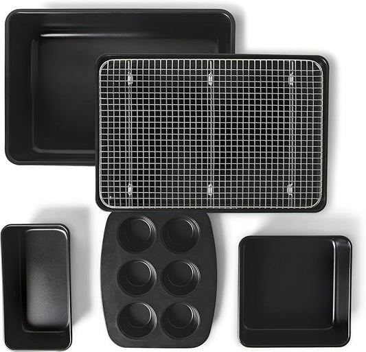 Amazon Basics Nonstick Bakeware 6-Piece Set, Stackable, Dishwasher and Oven-Safe, Baking Pan