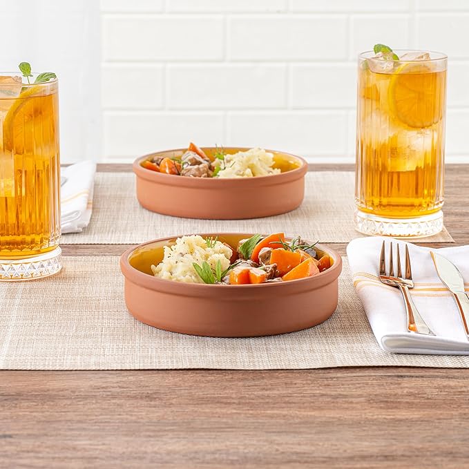 Restaurantware Terracotta Cazuela Bowls 2 Pack of 15 oz Durable Rustic Serving Dish Glazed Oven-Safe Bowl Freezer-Safe Tapas Dish Microwave-Safe Dishwasher-Safe