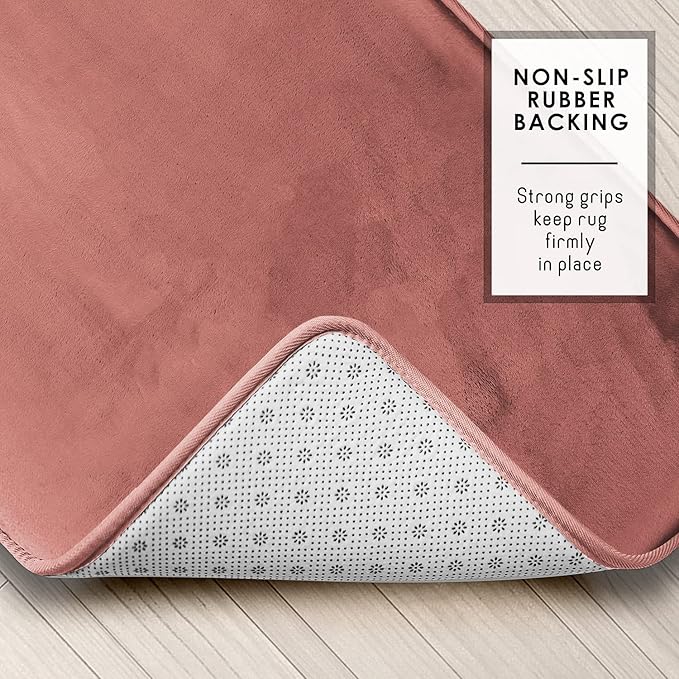 Clara Clark Bathroom Rugs, Velvet Memory Foam Bath Mat, Non-Slip, Machine Washable Bath Rugs - Dries Quickly, Ultra Soft Plush Bath Mats for Bathroom, 20 x 24, Misty Rose