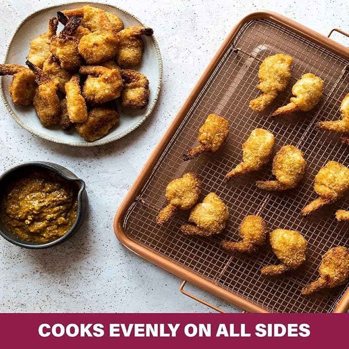 Gotham Steel Baking Sheet with Air Fry Rack,16.5” x 12.5”,2 Pc Multipurpose Air Fryer Tray and Cookie Sheet Pan for Oven,Use as Cooling Wire Rack,for Cooking,Pizza,Bacon,Dishwasher Safe,(Pack of 6)