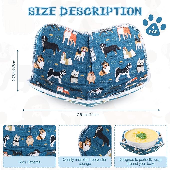 Cunhill Microwave Bowl Holders 4 Pcs Bowl Potholders Hot Holder Multipurpose Hot Heat Proof Plate Holder Pot Holders for Kitchen Supplies(Dog Style, Blue Green)
