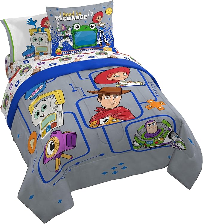 Jay Franco Kids Comforter Set Includes Sheets and Pillow Covers - Soft and Cozy Bed Set for Stylish Room Decor, Official Licensed Bedding, Grey - Toy Story, 7 Piece Queen