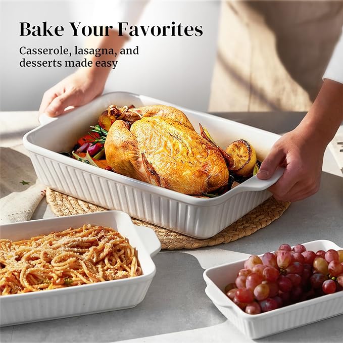 DOWAN Ceramic Baking Dishes, Set of 3 (15.6"/12.2"/8.9")