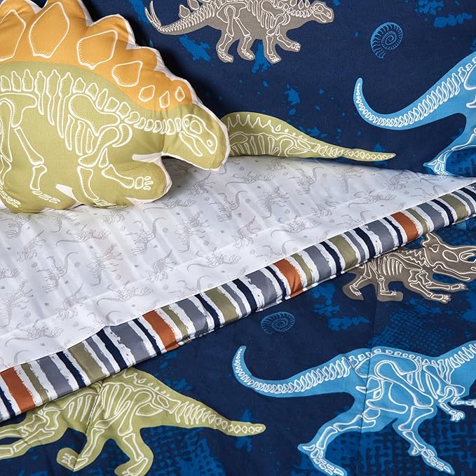 Northwest Classics Full Sized Dino Discovery Glow-in-The-Dark 8-Piece Bed in a Bag Set, All Seasons Bedding for Girls and Boys, Comforter, Flat Sheet, Fitted Sheet, Pillowcases, Pillow, Shams