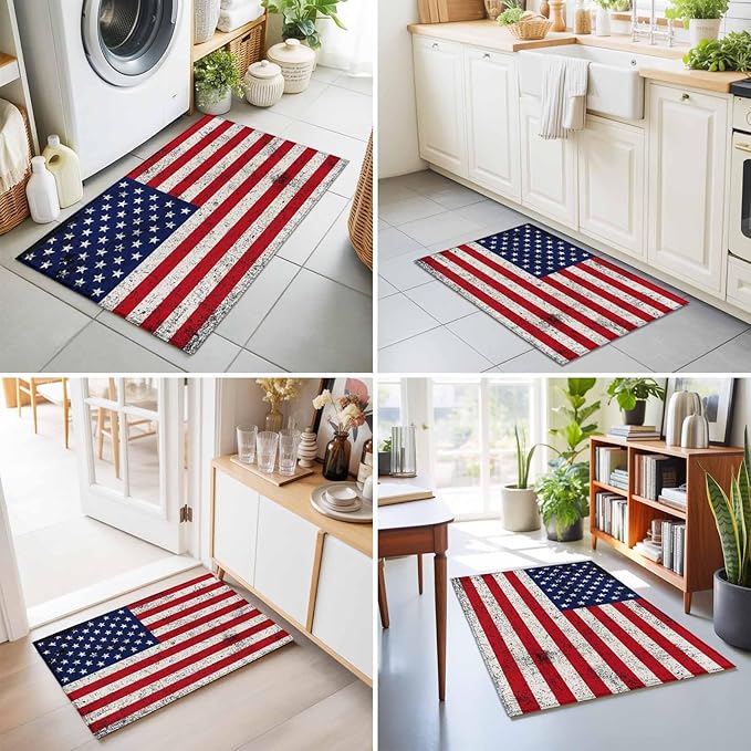 Area Rug 2x3ft, Independence Day Stars Stripes Retro Washable Rugs for Living Room Bedroom, Patriotic Flag Red Blue Soft Non-Slip Area Rugs Rectangle Floor Carpet for Dining Room