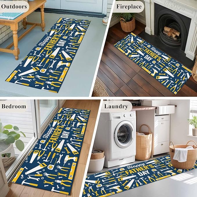 Father's Day Rectangle Rug 2x6 ft Hand Tools Workshop Equipment Soft Area Rug for Living Room Washable Non-Slip Carpet Indoor Mat for Bedroom Dining Room Holiday Decor