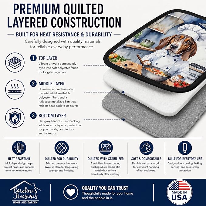 Caroline's Treasures American English Coonhound The Chef Pair of Pot Holders Kitchen Heat Resistant Pot Holders Sets Oven Hot Pads for Cooking Baking BBQ, 7 1/2 x 7 1/2