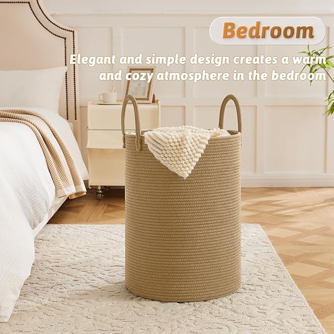 Artfeel Laundry Basket,Woven Cotton Rope Laundry Hamper,40L for Decorative Storage of Dirty Clothes,Toys and Blankets in Bathroom,Baby Room and Living Room